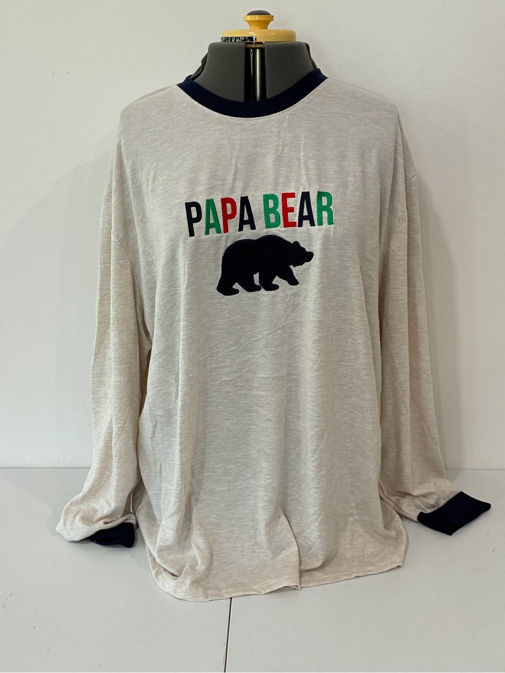 Dearfoams Papa Bear Shirt Mens 3XL Long Sleeve Raglan Tee Navy Grey EUC